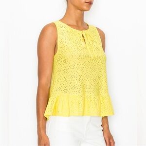 W5 Yellow Eyelet Sleeveless Peplum Blouse Tank Top Size Medium